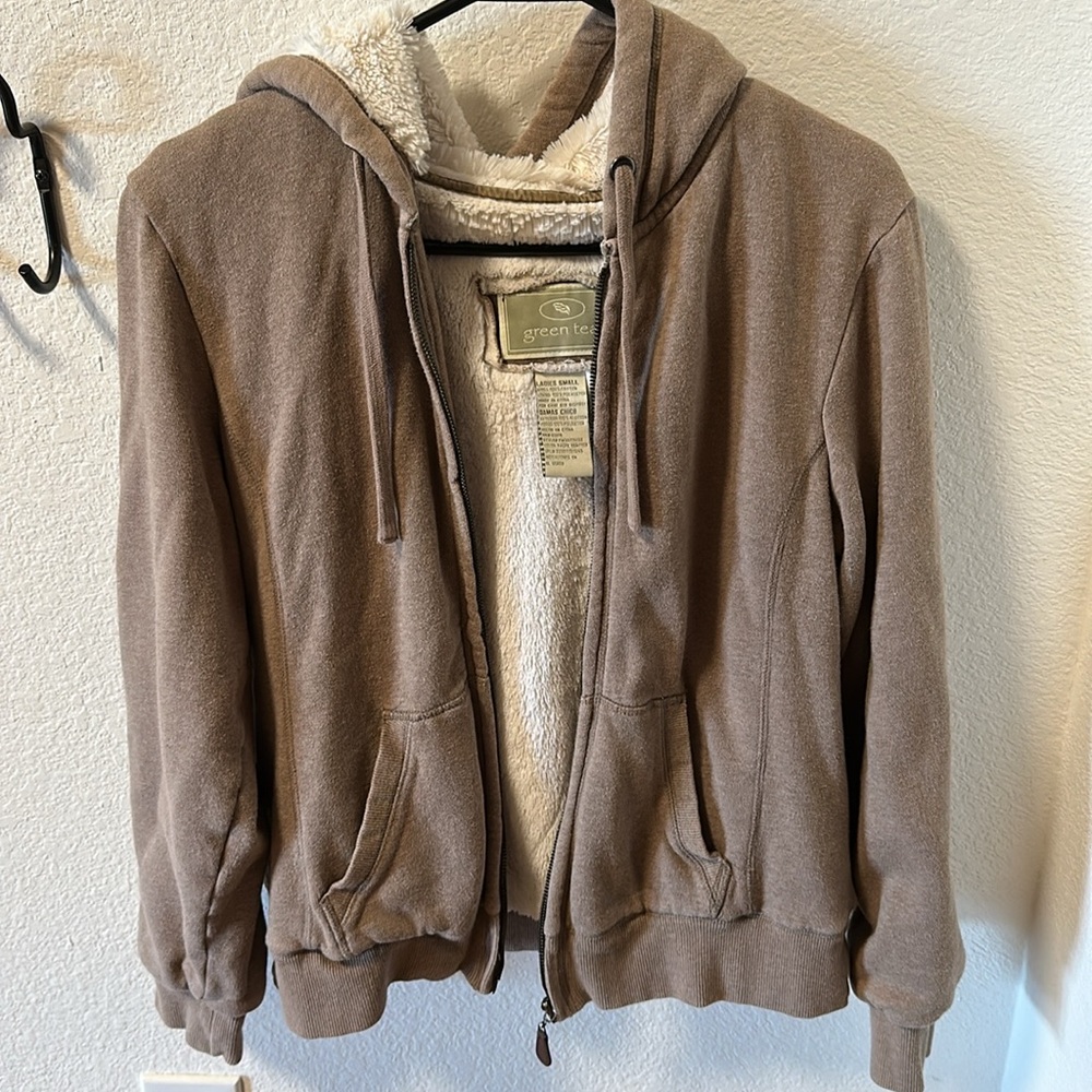 Green tea Sherpa lined hoodie zippered